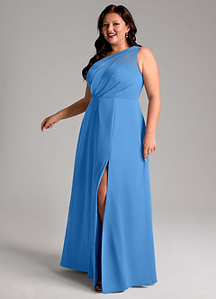 Azazie Phaedra Bridesmaid Dresses Blue Jay A-Line One Shoulder Chiffon Dress image12