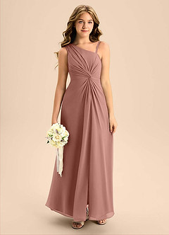 Azazie Brooke Junior Vestido de Rosa De Cedro de Gasa de Corte en A con Corte Lateral image1