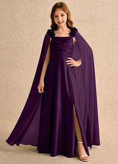 Azazie Rosita Girls Formal Robe Demoiselle D'honneur Fillette Robe Trapèze en Satin extensible Plissée Grain De Raisin image1