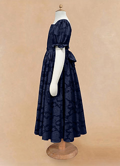 Azazie Joss Flower Girl Dresses Dark Navy A-Line with Sleeves Floral Burnout Dress image6