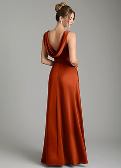 Azazie Karina Bridesmaid Dresses Paprika A-Line Pleated Stretch Satin Dress image5