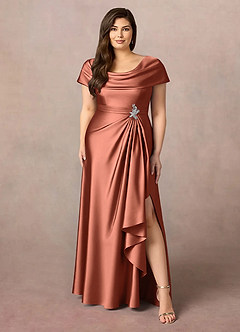 Azazie Branford Vestidos para mãe da noiva Vestido Argila de Cetim elástico de Linha A com Plissado image9