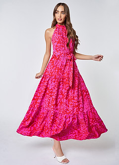 Endless Vacay Hot Pink Print Halter Maxi Dress image4