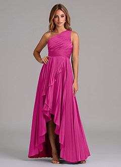 Azazie Lyrica Bridesmaid Dresses Fuchsia A-Line One Shoulder Stretch Satin Dress image1