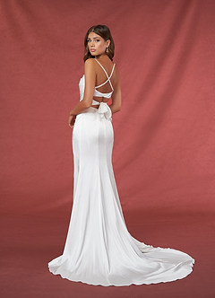 Azazie Kierra Wedding Dresses Diamond White Mermaid Pleated Stretch Satin Dress image4