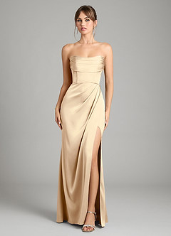 Azazie Johana Bridesmaid Dresses Champagne Mermaid Off the Shoulder Stretch Satin Convertible Dress image9