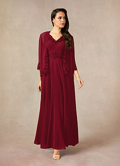 Azazie Devana Abiti per la Madre della Sposa Abito A-Line in Chiffon Lustrini Borgogna image1