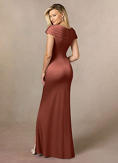 Azazie Anderson vestidos de madre de la novia Vestido de Castaño de Satén Elástico de Corte En A con Plisado image5