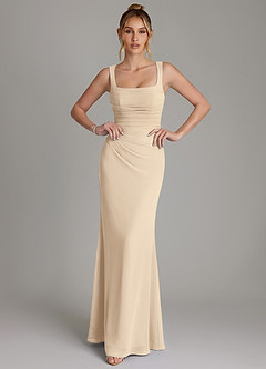 Azazie Agustina Bridesmaid Dresses Champagne Mermaid Corset Chiffon Dress image3