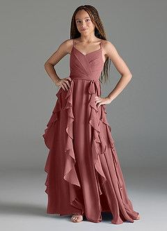 Azazie Peyton Junior Amethyst A-Line V-Neck Cascading Ruffles Chiffon Dress image1