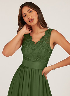 Azazie Gertrude Brautjungfernkleider A-Linie Spitze Chiffon Kleid Olivgrün image6