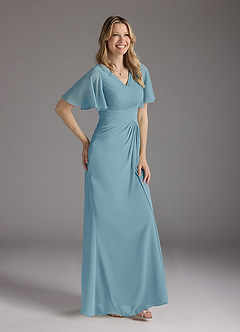 Azazie Morning Glory Mother of the Bride Dresses Moody Blue A-Line V-Neck Ruched Chiffon Dress image3
