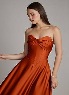 Azazie Meleena Bridesmaid Dresses Paprika A-Line Strapless Stretch Satin Dress image4