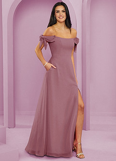 Barbie ♥ Azazie Bridesmaid Dresses Vintage Mauve A-Line Off the Shoulder Chiffon Convertible Dress image4
