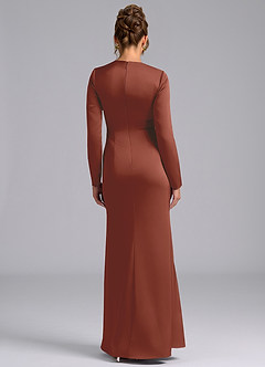 Azazie Valerie Bridesmaid Dresses Auburn Mermaid Long Sleeve Stretch Satin Dress image2
