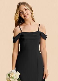 Azazie Lilly Junior Black A-Line Pleated Chiffon Dress image6