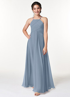 Azazie Ginger Junior Dusty Blue A-Line Pleated Chiffon Dress image4