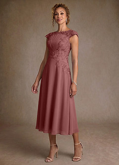 Azazie Crista Suknie dla Matki Panny Młodej Linia A Koronka Szyfon Długość herbaty Sukienka image4