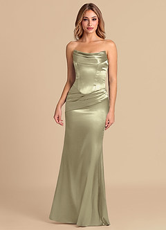 Azazie Sorrel Robes de demoiselle d'honneur Robe Sirène Convertible en Satiné métallisé Corset Vert Mousse image2