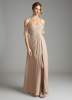 Azazie Dakota Bridesmaid Dresses Taupe A-Line V-Neck Pleated Chiffon Dress image7