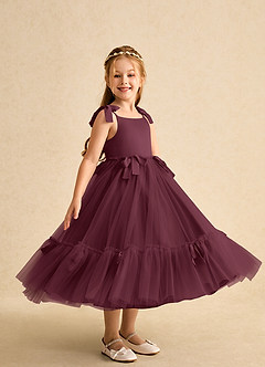 Azazie Jaci Jurken voor bloemenmeisjes A-Lijn Jurk van Chiffon Spaghetti Bandje Cabernet image2