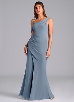 Azazie Madelyn Brudtärnklänningar Klä av Sjöjungfru i Chiffong Ena axeln Skymning Konvertibel image4