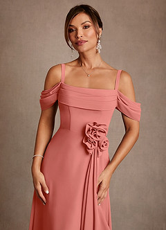 Azazie Amherst Mother of the Bride Dresses Salmon Pink A-Line Off the Shoulder Chiffon Dress image5