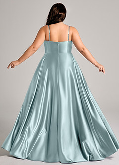 Azazie Elle Bridesmaid Dresses Mist A-Line with Pockets Metallic Satin Dress image8