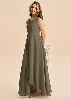 Azazie Mannie Junior Vestido de Verde Sauce de Gasa de Corte en A con Plisado image4