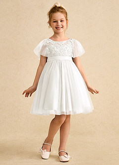Azazie Queenie Flower Girl Dresses Ivory A-Line Lace Dress image3