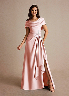 Azazie Branford Mother of the Bride Dresses Blushing Pink A-Line Pleated Stretch Satin Dress image1