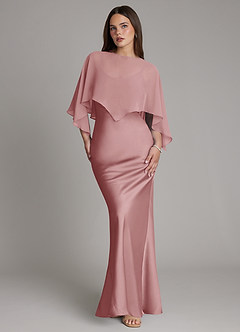 Azazie Ambra At-home Try On Dresses Dusty Rose Mermaid Pleated Stretch Satin Dress image1