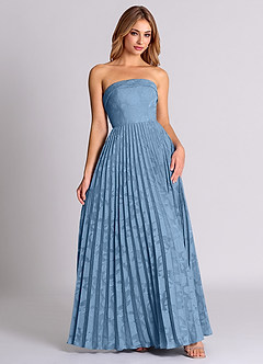 Azazie Mariana Bridesmaid Dresses Steel Blue A-Line Strapless Floral Burnout Convertible Dress image5