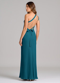 Azazie Monroe Bridesmaid Dresses Ink Blue Sheath One Shoulder Chiffon Dress image2