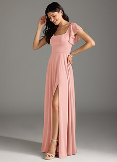 Azazie Bondi Bridesmaid Dresses Rosette A-Line Ruched Mesh Dress image4