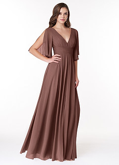 Azazie Temeka Bridesmaid Dresses Espresso A-Line Ruched Chiffon Dress image4