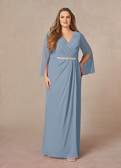 Azazie Belinda Mother of the Bride Dresses Dusty Blue A-Line V-Neck Pleated Chiffon Dress image6