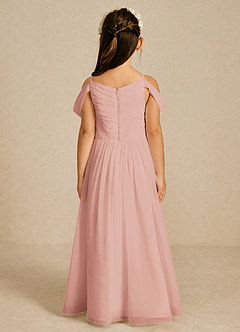 Azazie Chelle Blumenmädchenkleider A-Linie Plissee Chiffon Kleid Rosettenrosa image2