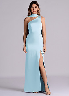 Azazie Philana Brautjungfernkleider A-Linie One-Shoulder Stretch-Satin Kleid Himmelblau image1