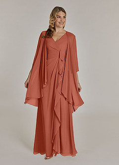 Azazie Manuella Vestidos para mãe da noiva Vestido Argila de Chiffon de Linha A com Decote em V Plissado image3