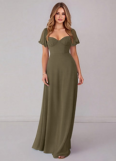 Azazie Fatima Bridesmaid Dresses Willow Green A-Line with Pockets Chiffon Dress image3