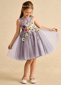Azazie Prima Flower Girl Dresses Dusk A-Line Bow Tulle Dress image3