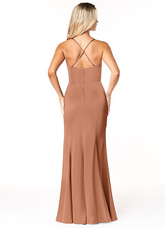 Azazie Marzia Bridesmaid Dresses Bronzer Sheath Cowl Pleated Stretch Satin Dress image2