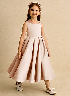 Azazie Babs Blumenmädchenkleider Ballkleid Plissee Matte Satin Kleid Englisches Rosa image4