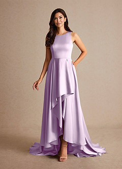 Azazie Niles Mother of the Bride Dresses Frosted Lilac A-Line Trains Stretch Satin Dress image8