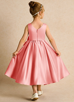 Azazie Hermia Blumenmädchenkleider A-Linie ärmellos Matte Satin Kleid Koralle image2