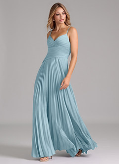 Azazie Vini Robes de demoiselle d'honneur Robe Trapèze en Satin extensible Plissée Bleu Maussade image5