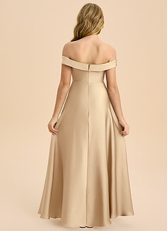 Azazie Sissy Junior Champagne A-Line Off the Shoulder Stretch Satin Dress image2