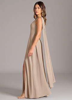 Azazie Tella Bridesmaid Dresses Taupe A-Line One Shoulder Chiffon Dress image4