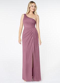 Azazie Jhene Bridesmaid Dresses Vintage Mauve Sheath One Shoulder Mesh Dress image3